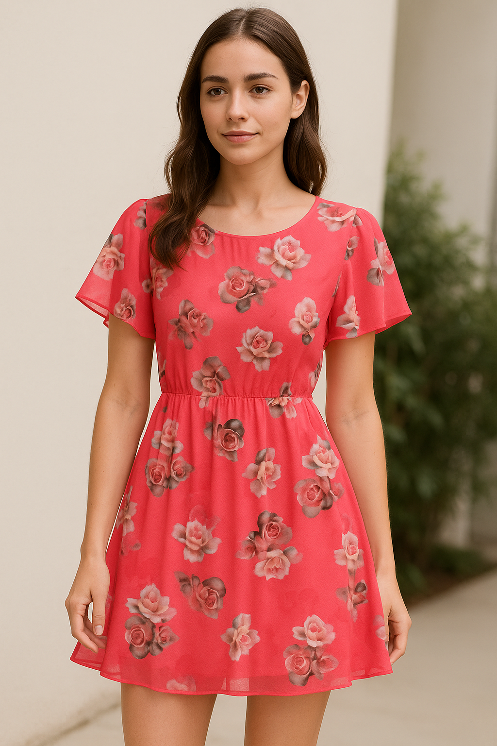 Pinkish Background With Valvet Roses Digital Printed Fabric - Pure Georgette