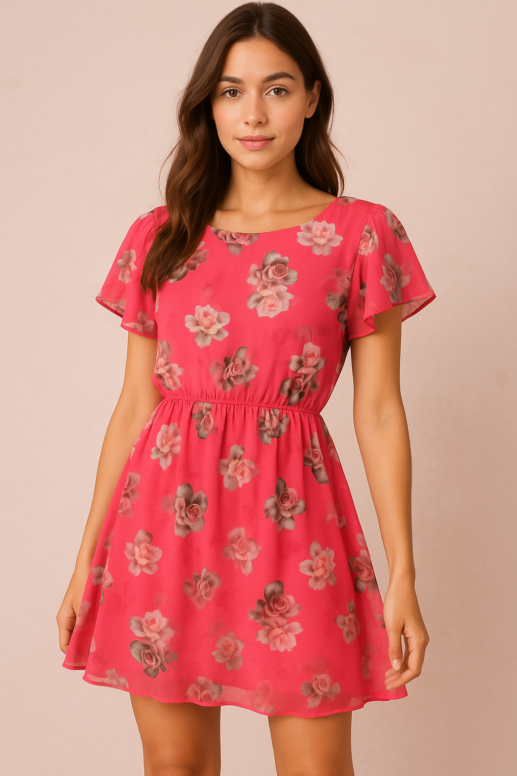 Pinkish Background With Valvet Roses Digital Printed Fabric - Pure Georgette