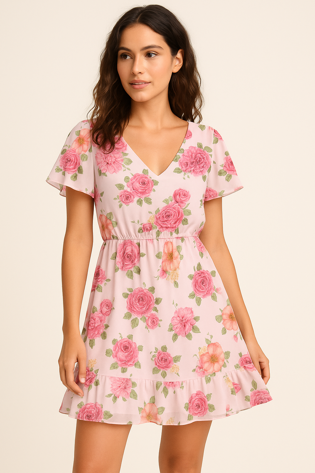 Simple And Beautiful Roses With Pink Lotus Digital Printed Fabric - Pure Georgette