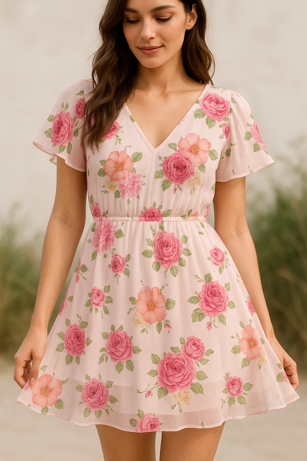 Simple And Beautiful Roses With Pink Lotus Digital Printed Fabric - Pure Georgette