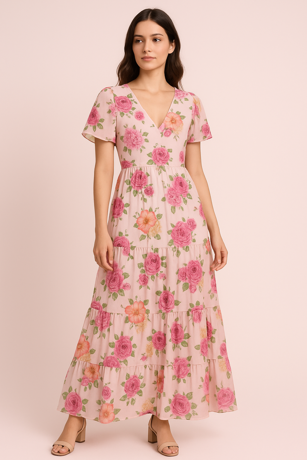 Simple And Beautiful Roses With Pink Lotus Digital Printed Fabric - Pure Georgette