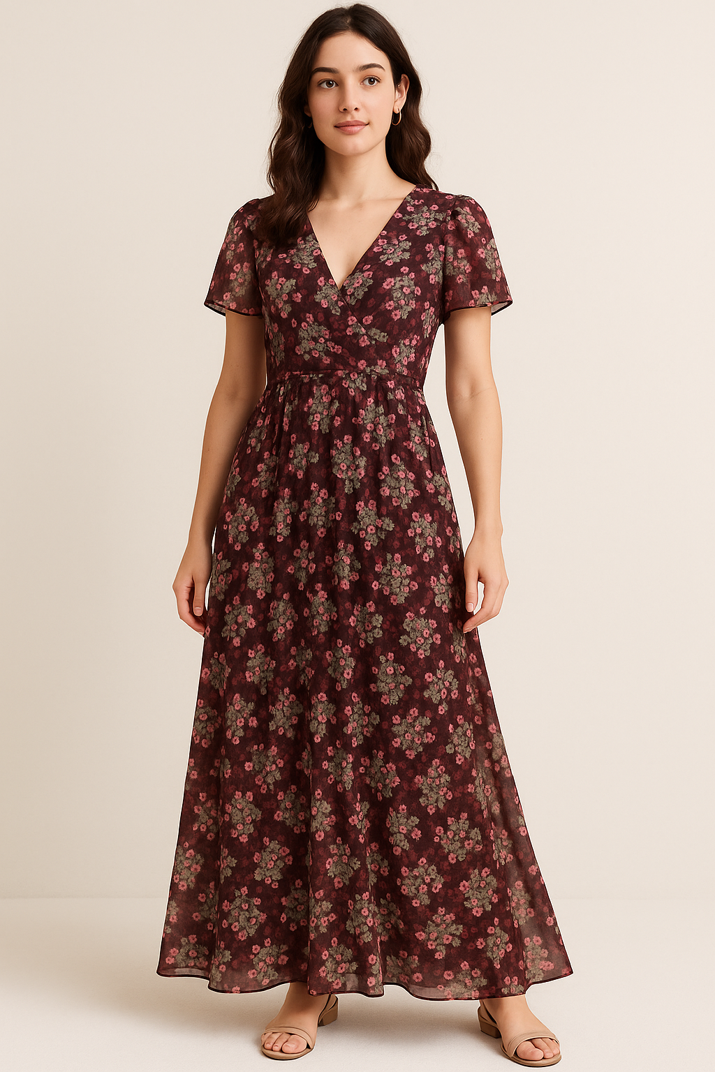 Beautiful Pink With Grey Leaves Digital Printed Fabric - Pure Georgette