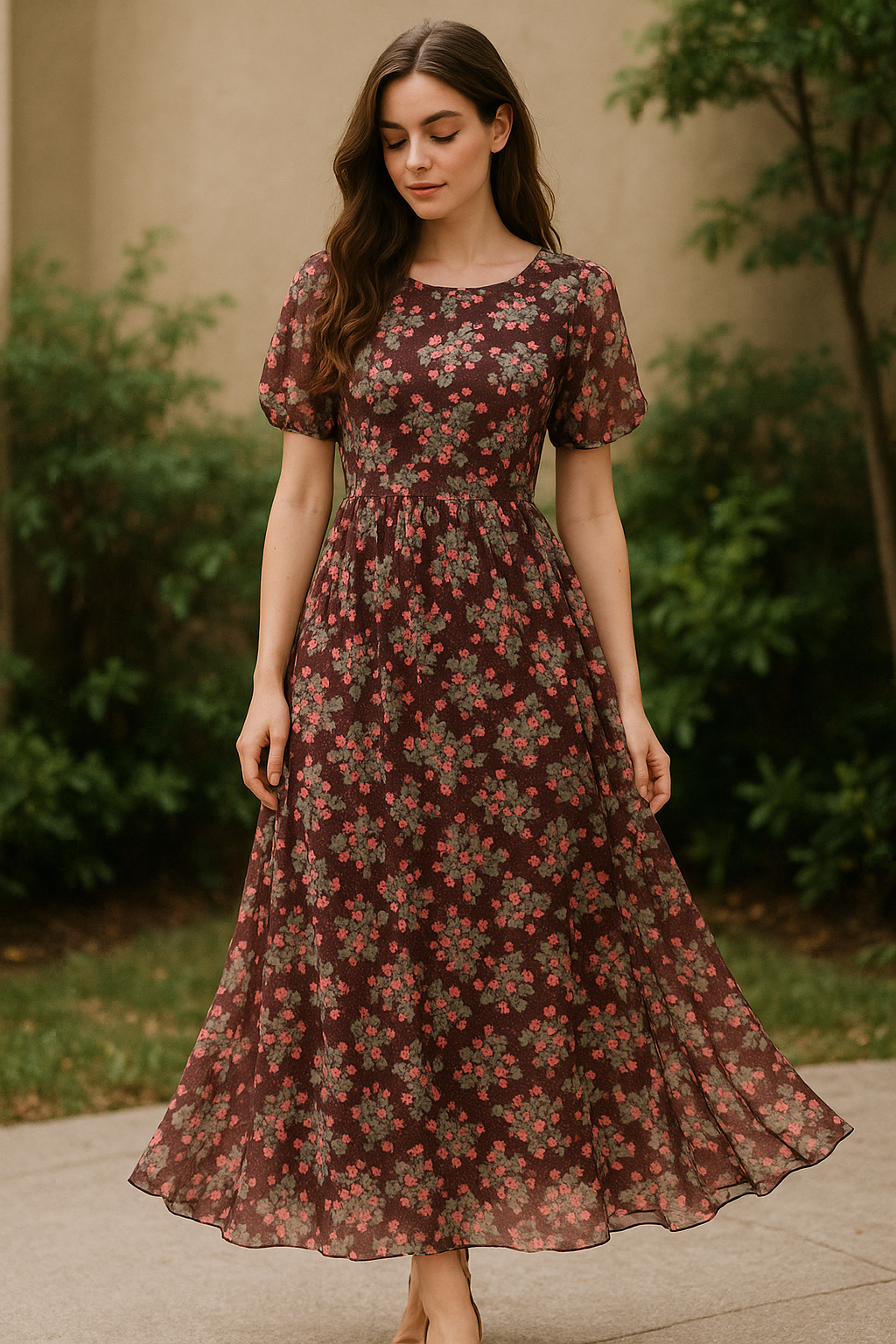 Beautiful Pink With Grey Leaves Digital Printed Fabric - Pure Georgette