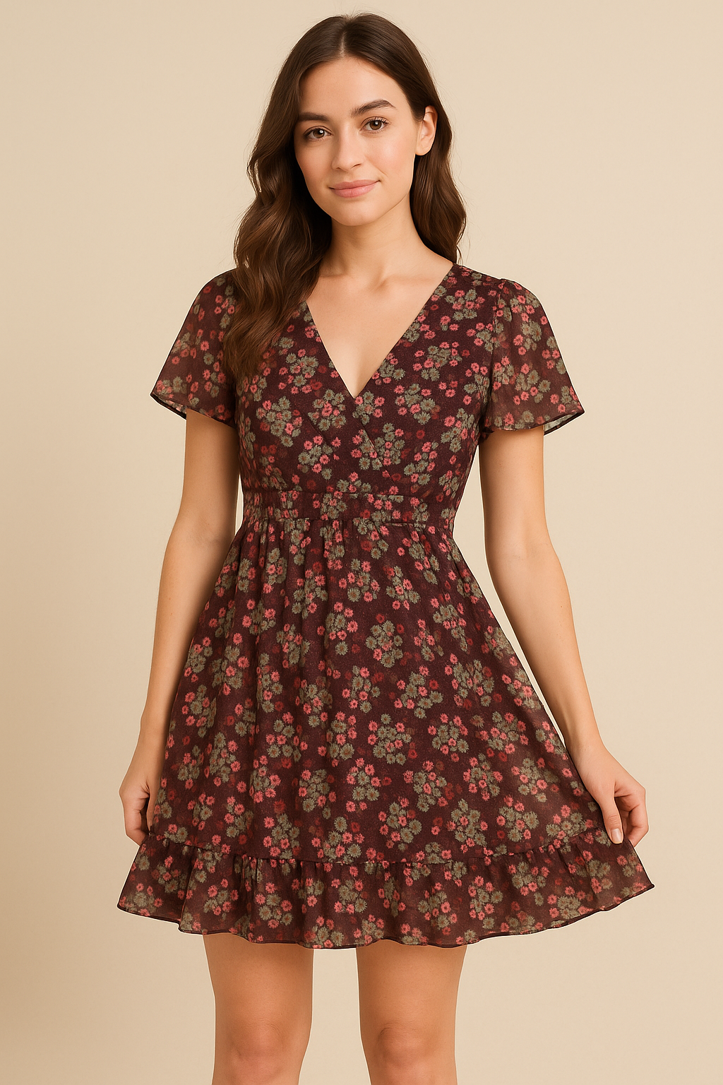 Beautiful Pink With Grey Leaves Digital Printed Fabric - Pure Georgette