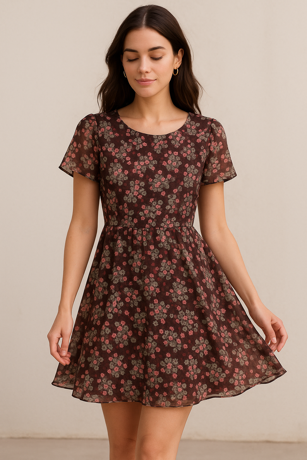 Beautiful Pink With Grey Leaves Digital Printed Fabric - Pure Georgette