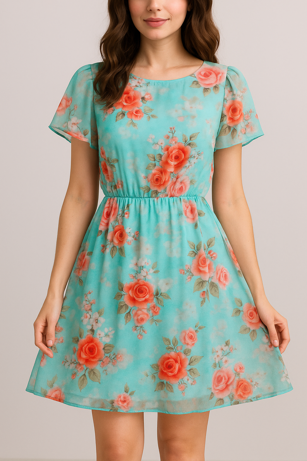 Beautiful Wite Orchid Flower Digital Printed Fabric - Pure Georgette