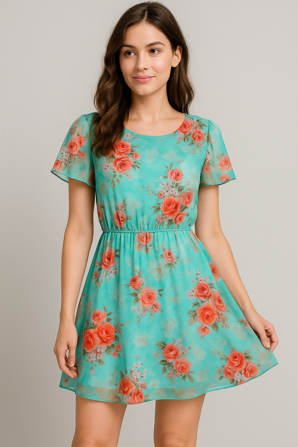 Beautiful Wite Orchid Flower Digital Printed Fabric - Pure Georgette