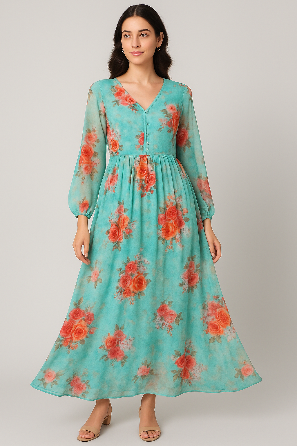 Beautiful Wite Orchid Flower Digital Printed Fabric - Pure Georgette