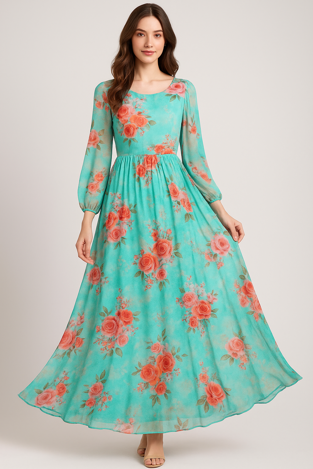 Beautiful Wite Orchid Flower Digital Printed Fabric - Pure Georgette