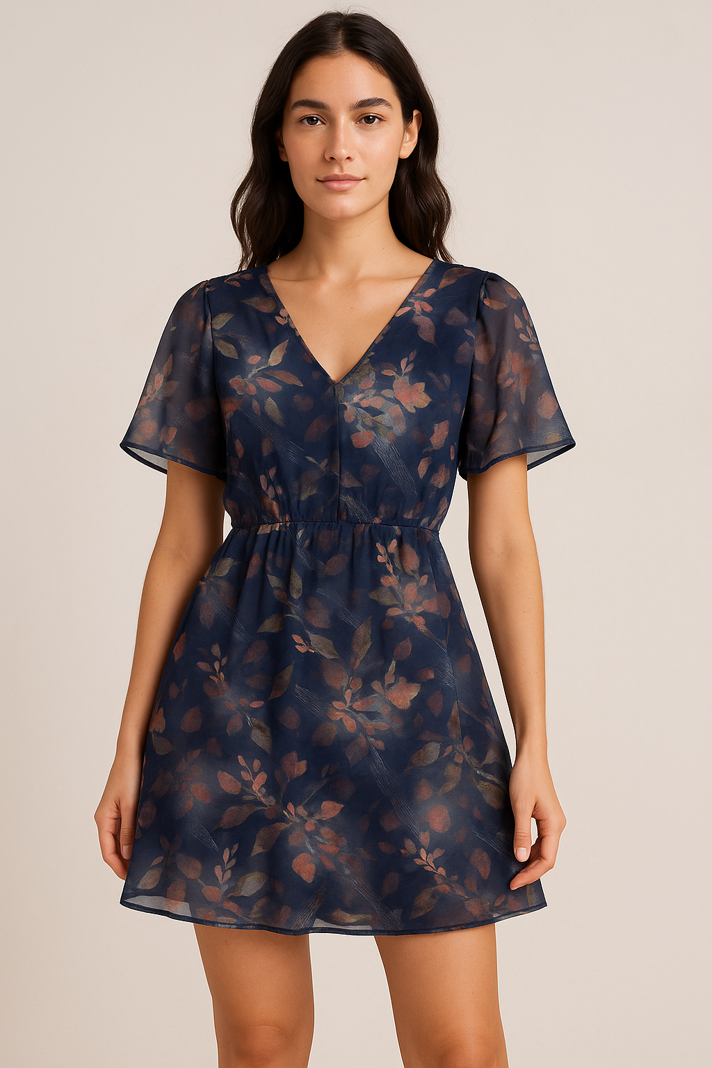 Little Leaves Petals With Blue background Digital Printed Fabric - Pure Georgette