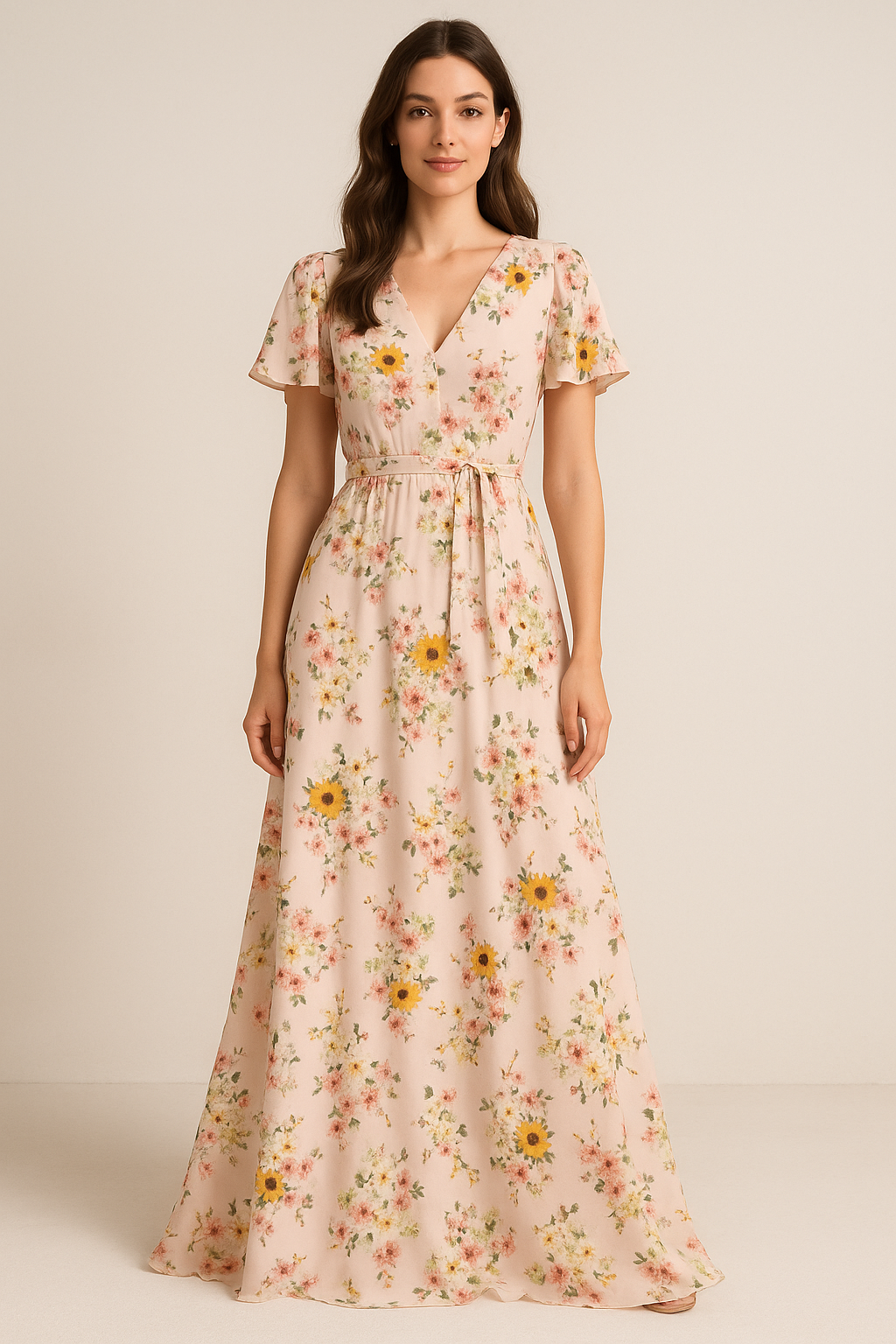 Decorative Multicolour Sunflower Digital Printed Fabric - Pure Georgette