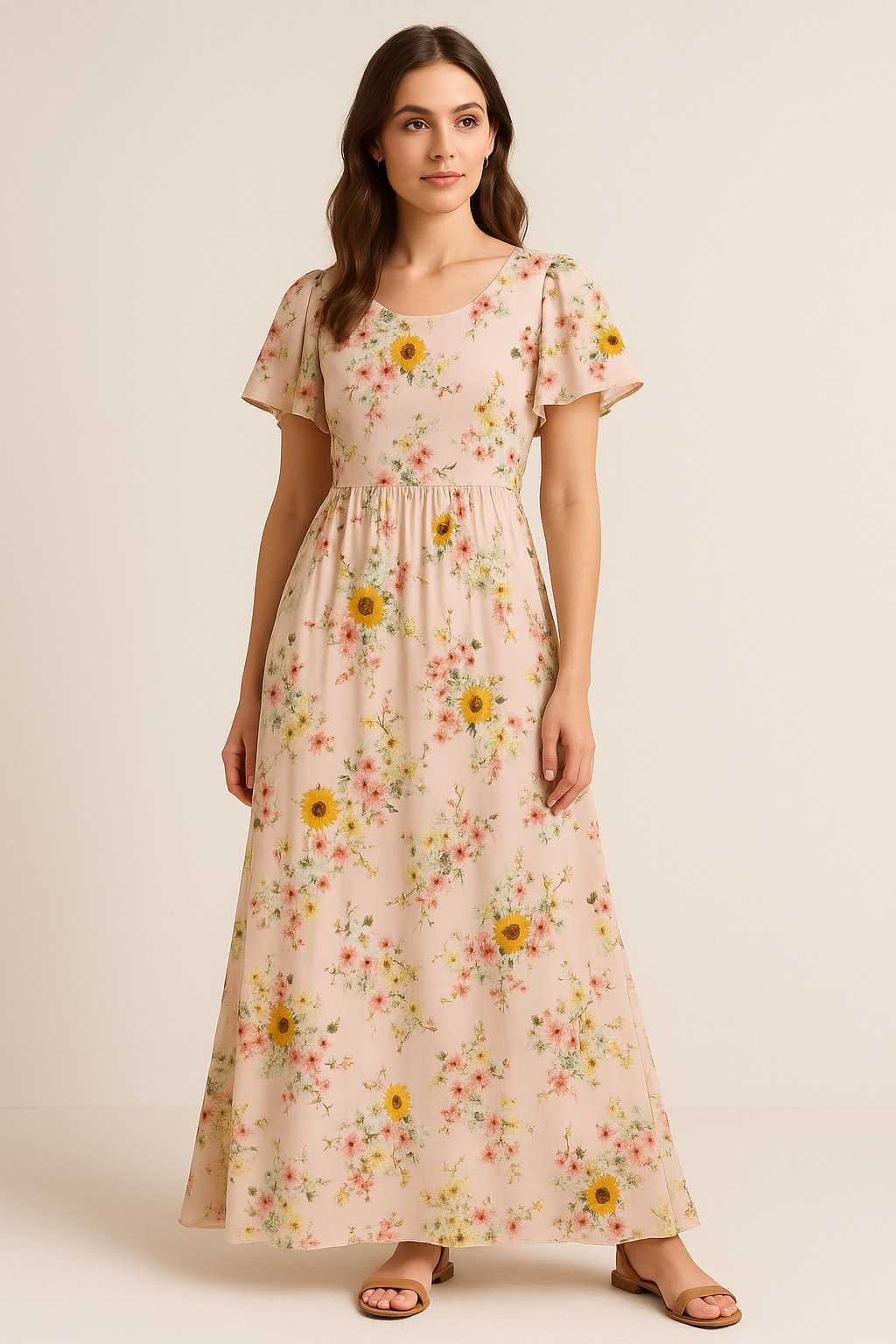 Decorative Multicolour Sunflower Digital Printed Fabric - Pure Georgette