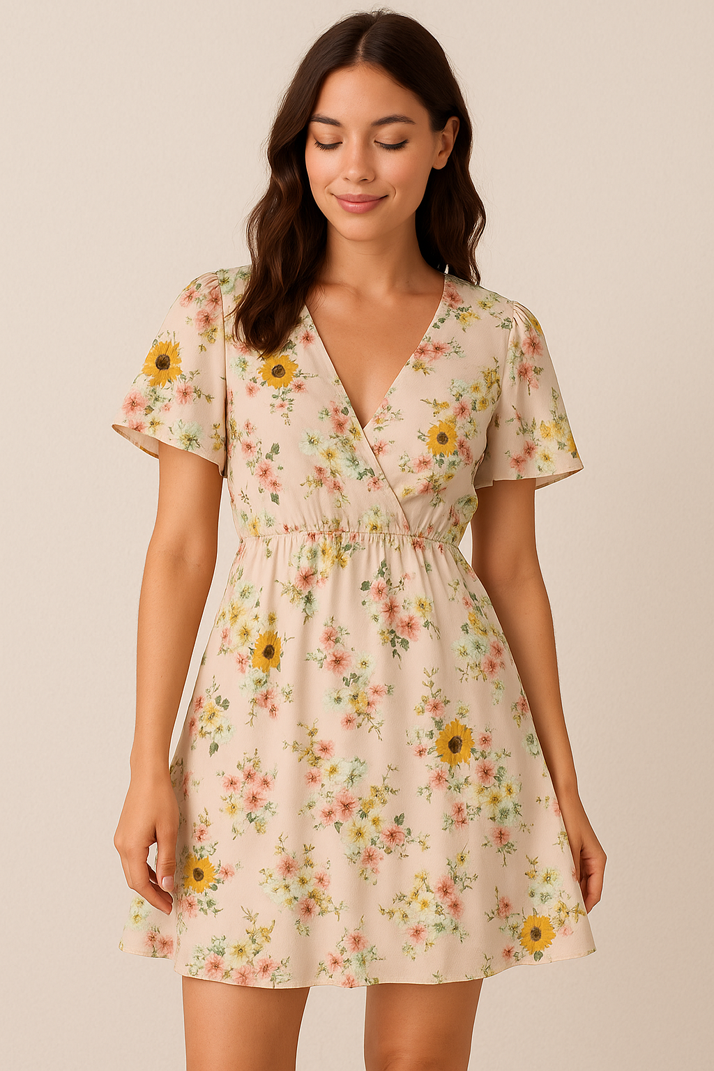 Decorative Multicolour Sunflower Digital Printed Fabric - Pure Georgette