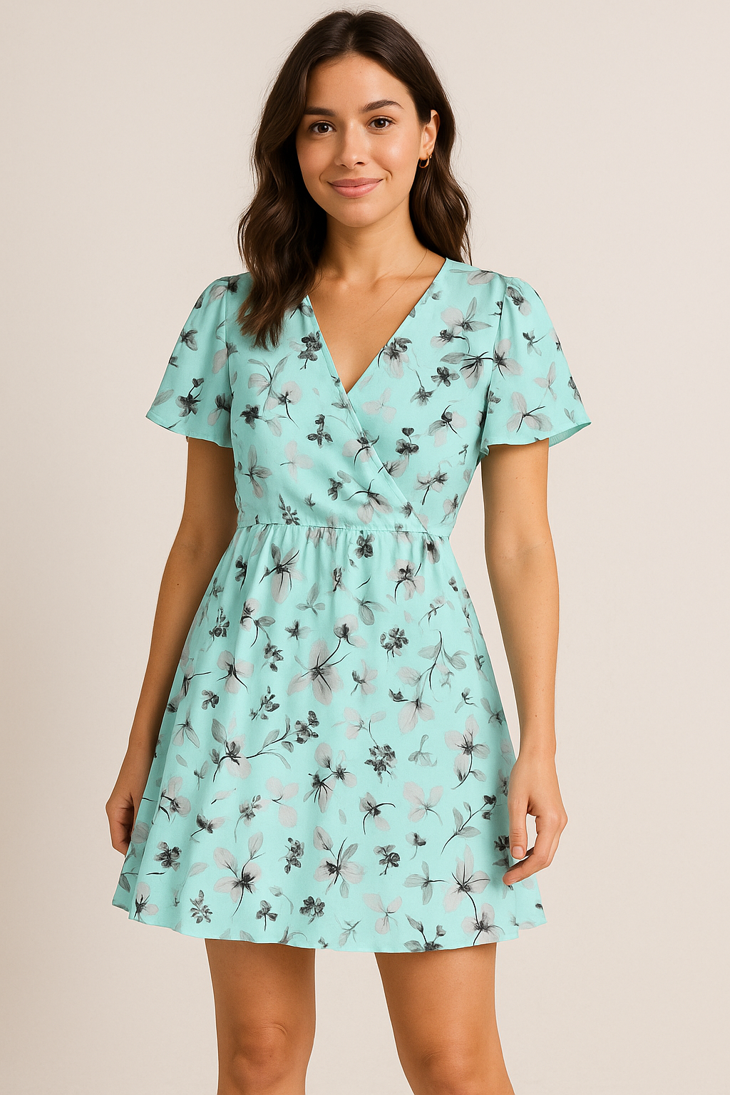 Morden Grey Leaves With Branch Digital Printed Fabric - Pure Georgette