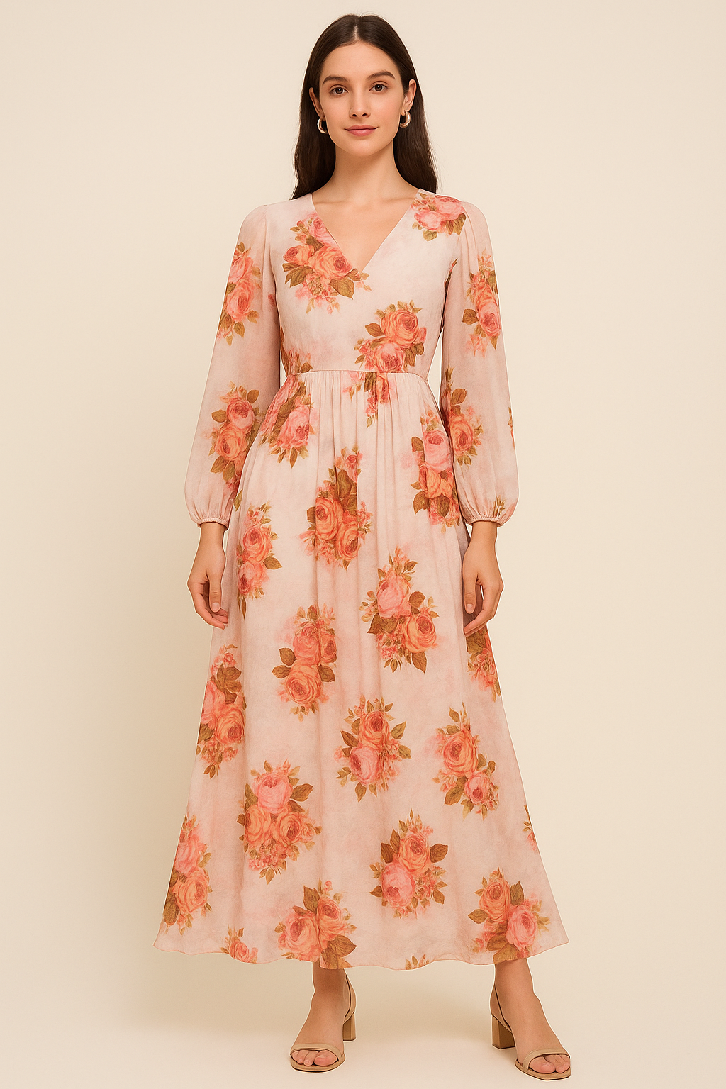 Beautiful Floral Golden Roses With Shiny Digital Printed Fabric - Pure Georgette