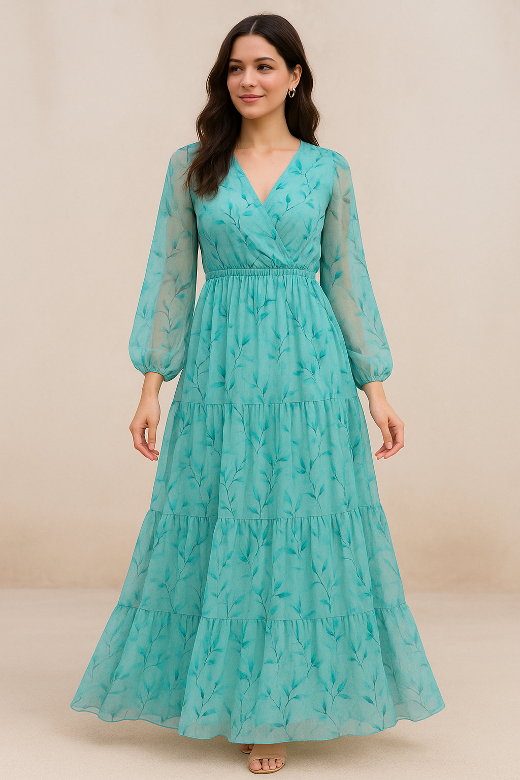 Attractive Sky Blue Leaves Digital Printed Fabric - Pure Georgette