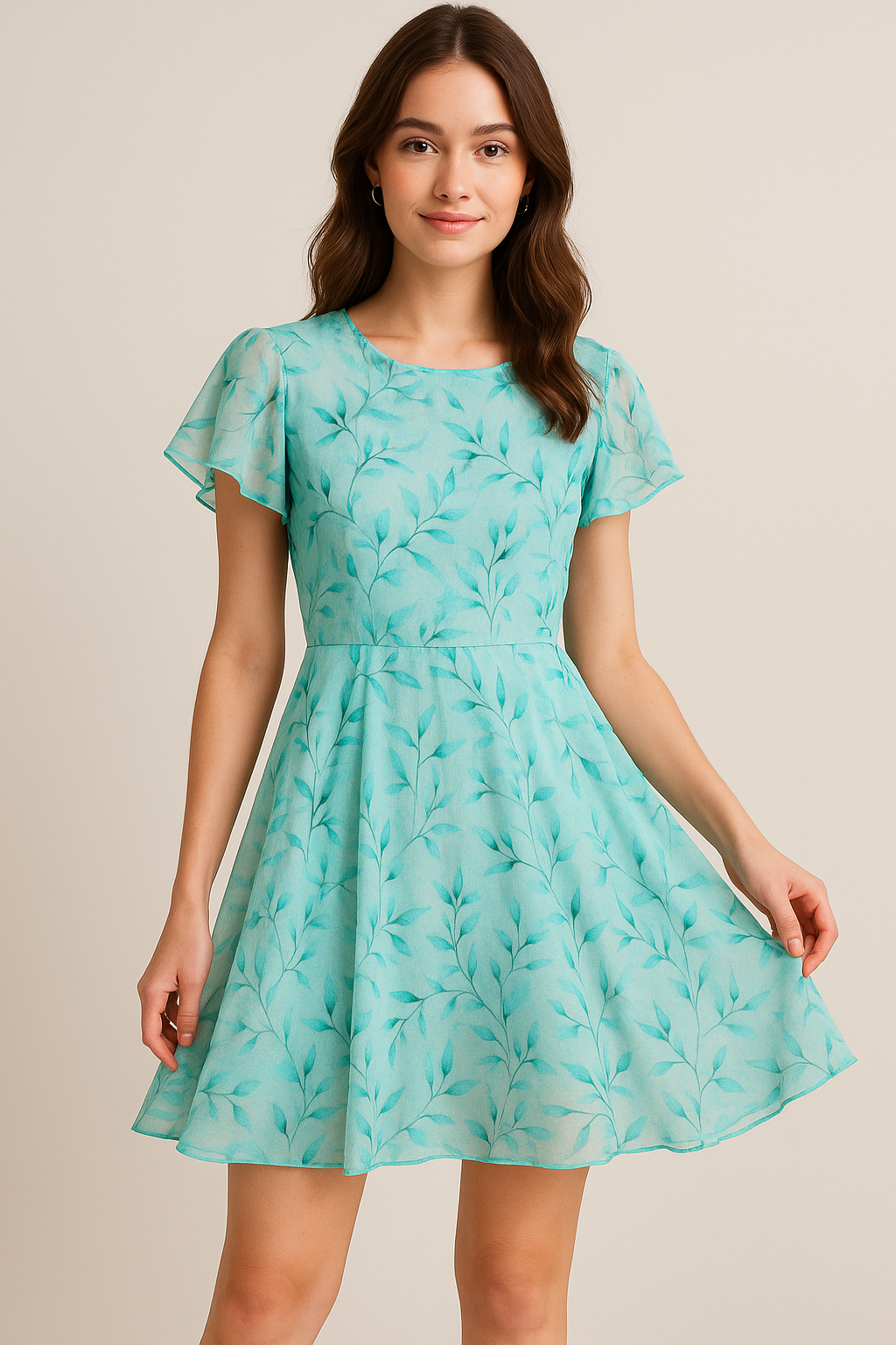 Attractive Sky Blue Leaves Digital Printed Fabric - Pure Georgette