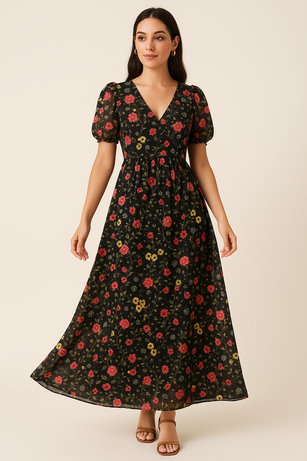 Beautiful Calico Flower With Branch Digital Printed Fabric - Pure Georgette