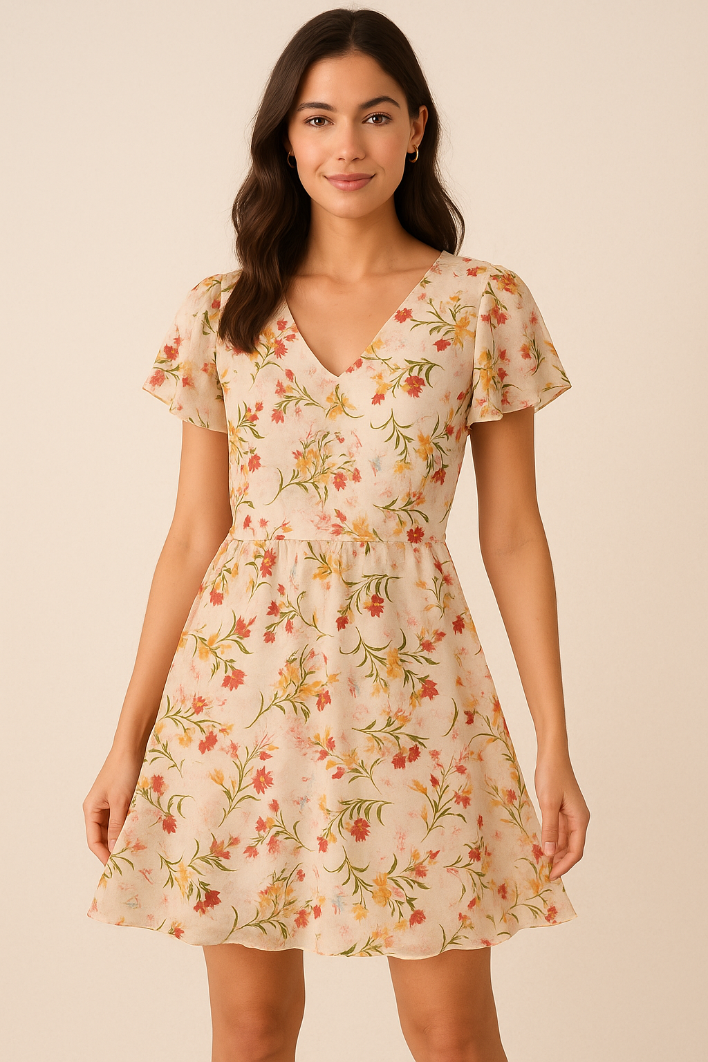 Beautiful Peach Calico Flowed Digital Printed Fabric - Pure Georgette