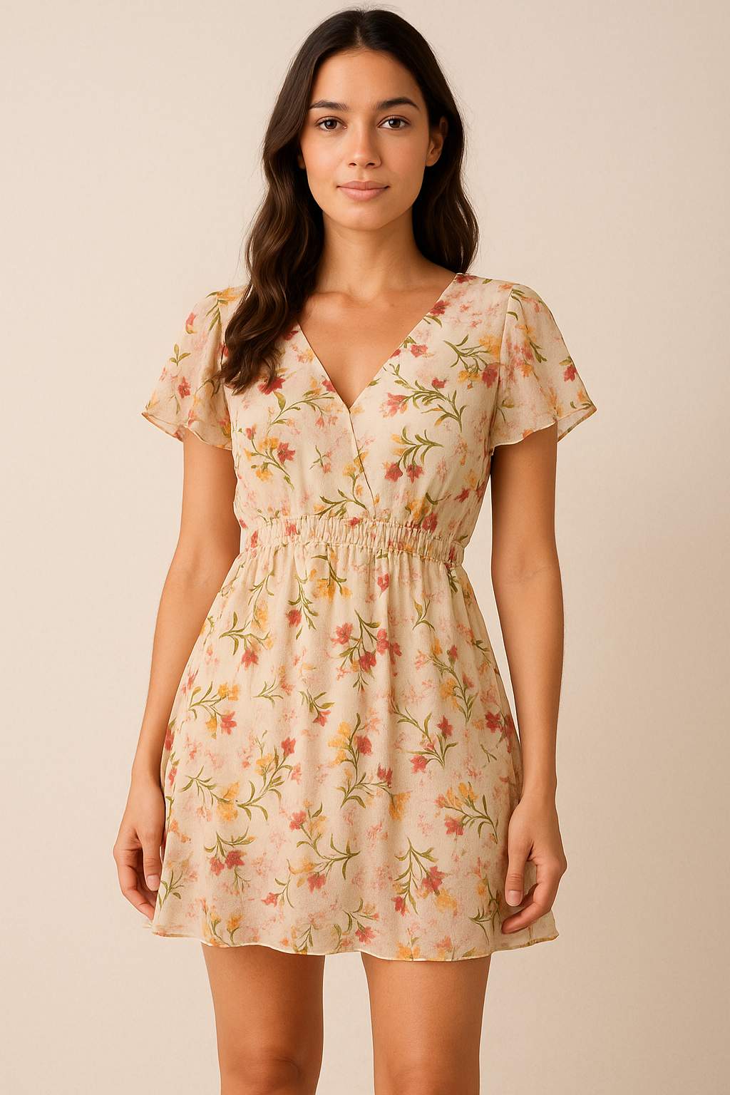 Beautiful Peach Calico Flowed Digital Printed Fabric - Pure Georgette