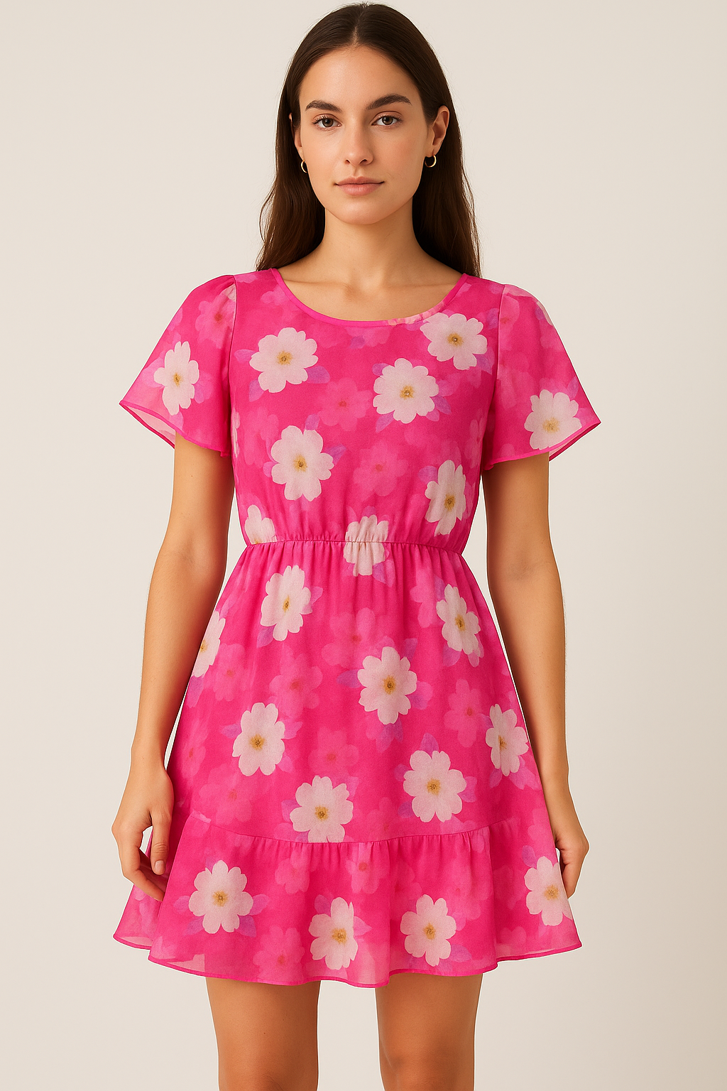 Attractive White Daffodil Flower Digital Printed Fabric - Pure Georgette