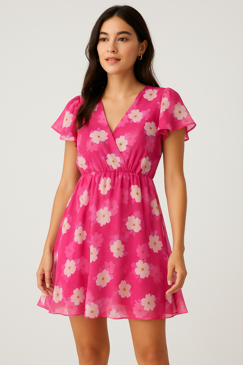 Attractive White Daffodil Flower Digital Printed Fabric - Pure Georgette