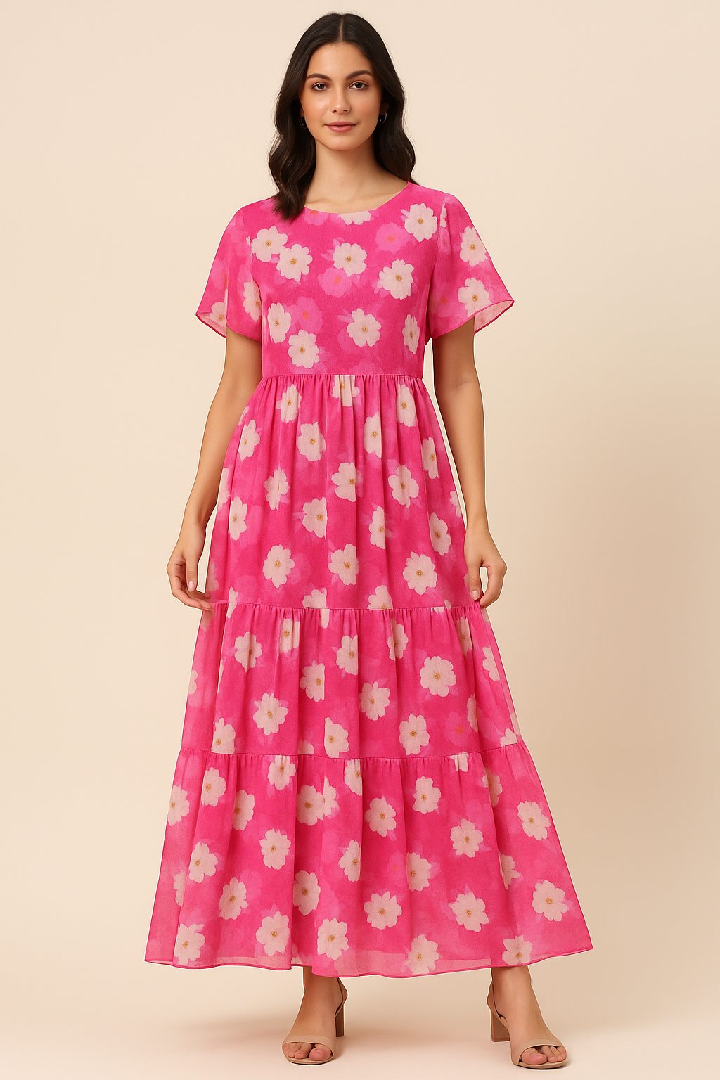 Attractive White Daffodil Flower Digital Printed Fabric - Pure Georgette