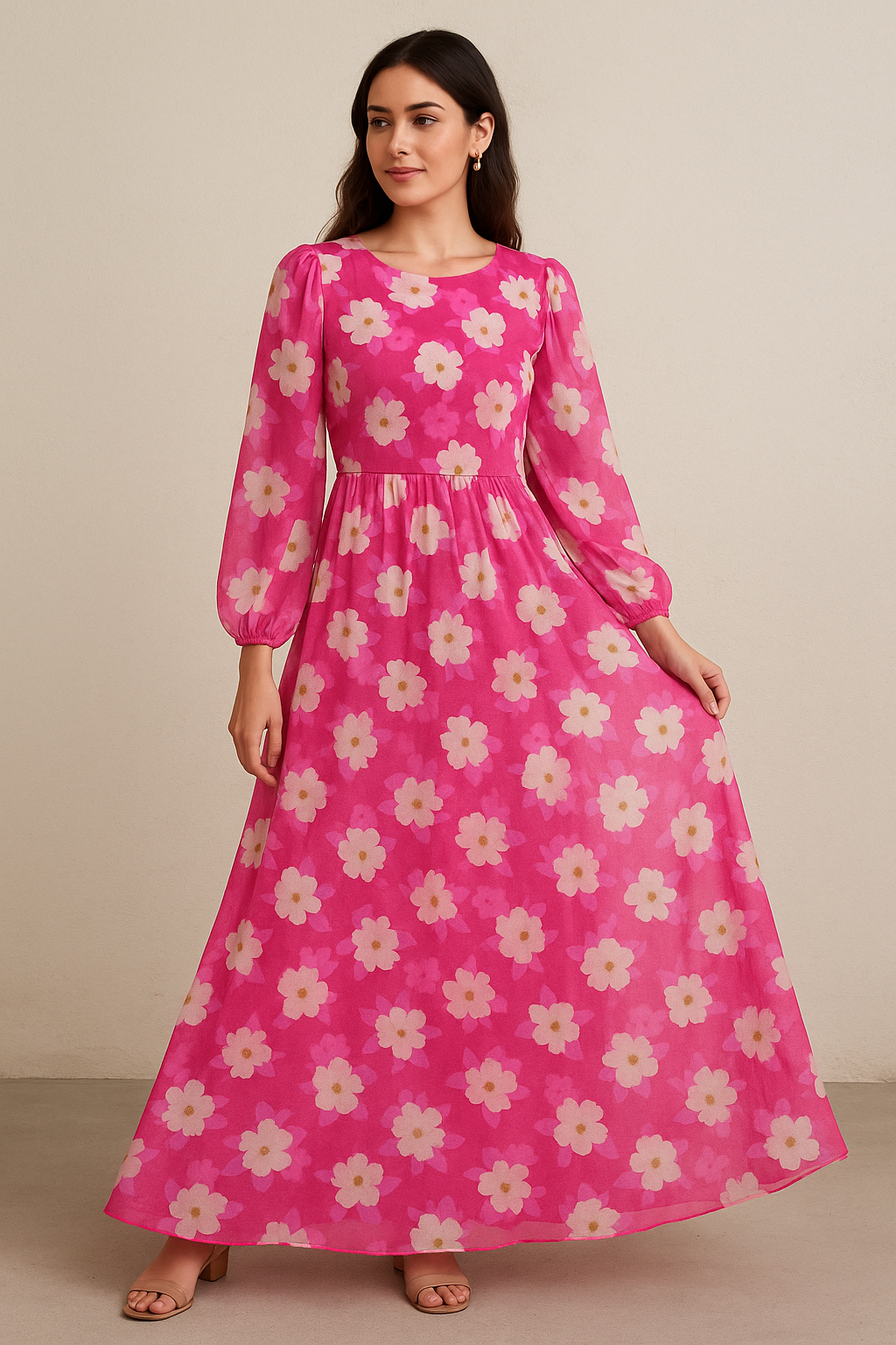 Attractive White Daffodil Flower Digital Printed Fabric - Pure Georgette