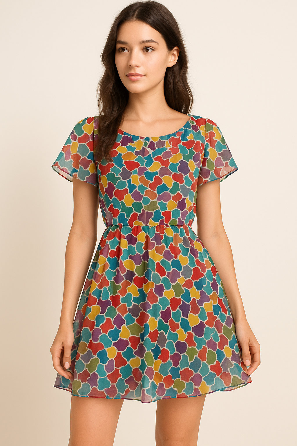 Colourful Marble Abstract Art Digital Printed Fabric - Pure Georgette