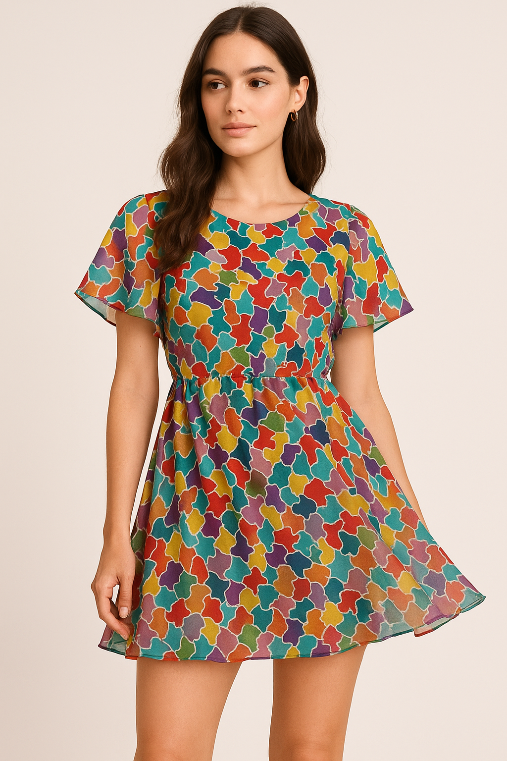 Colourful Marble Abstract Art Digital Printed Fabric - Pure Georgette