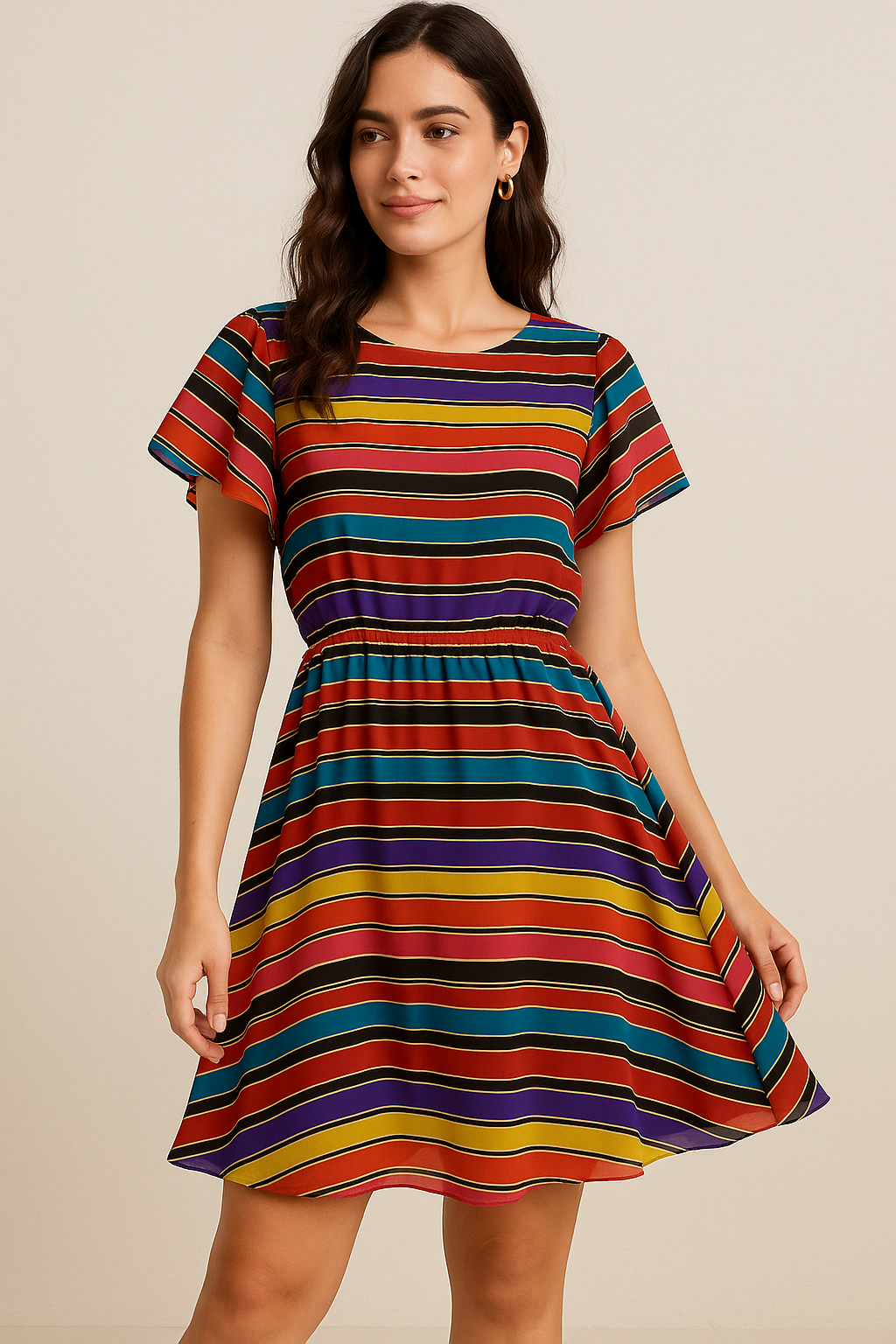 Coolest Regimental Strips Multicolour Digital Printed Fabric - Pure Georgette