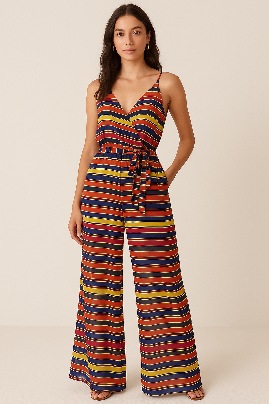 Multicolour Regimental Strips Digital Printed Fabric - Pure Georgette