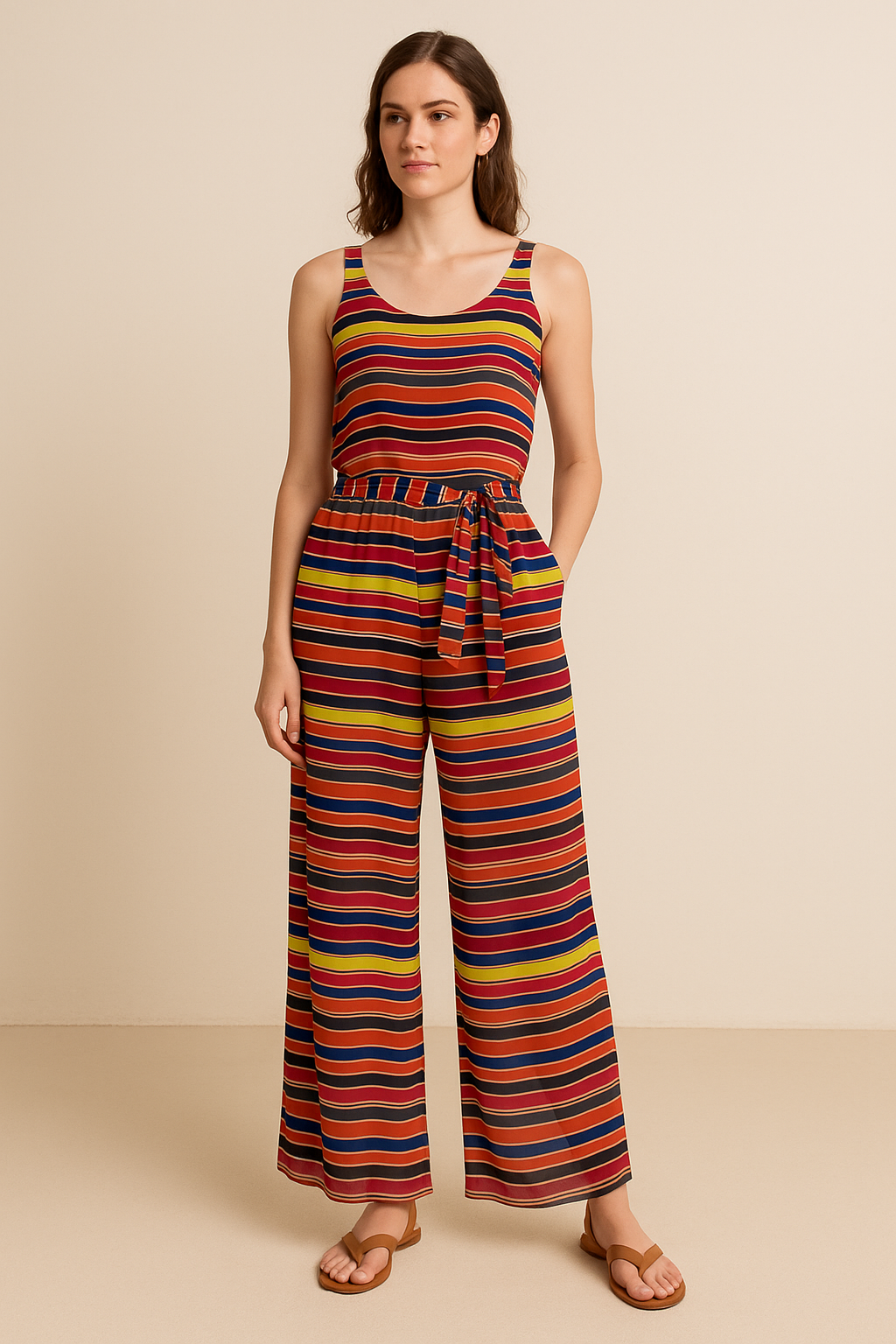 Multicolour Regimental Strips Digital Printed Fabric - Pure Georgette