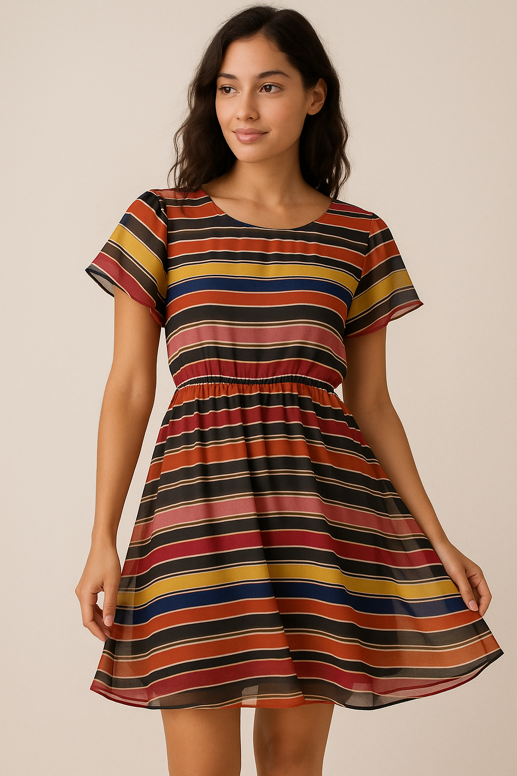 Multicolour Regimental Strips Digital Printed Fabric - Pure Georgette