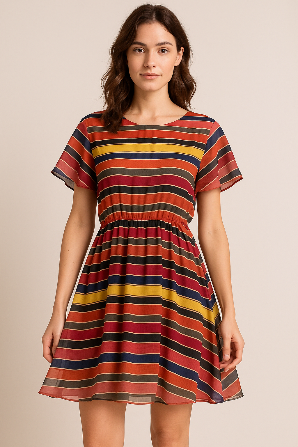 Multicolour Regimental Strips Digital Printed Fabric - Pure Georgette