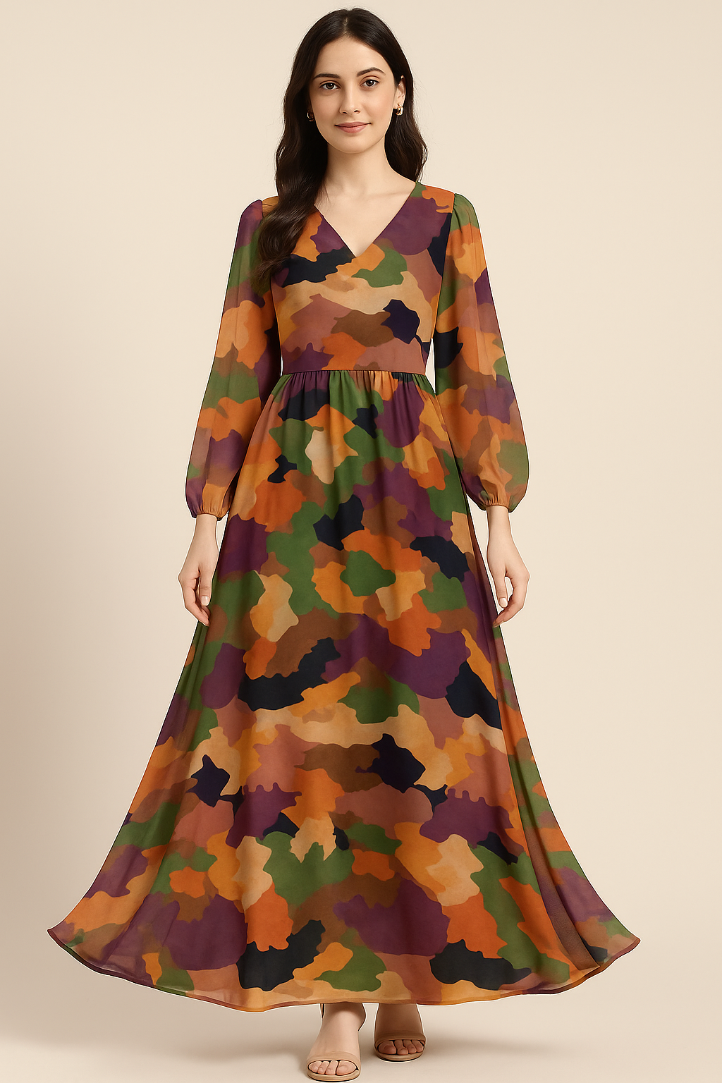 Abstract Colourful Paint Art Digital Printed Fabric - Pure Georgette