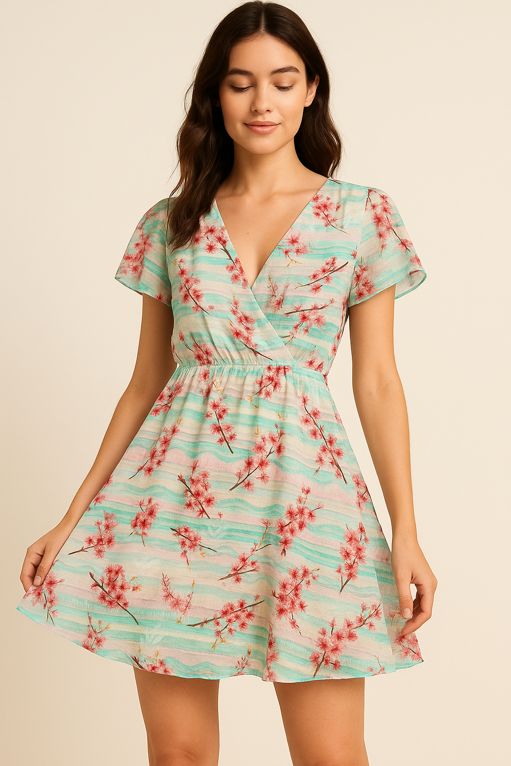 Red Spring With Decorative Background Digital Printed Fabric - Pure Georgette