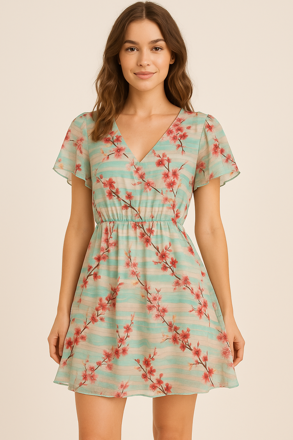 Red Spring With Decorative Background Digital Printed Fabric - Pure Georgette