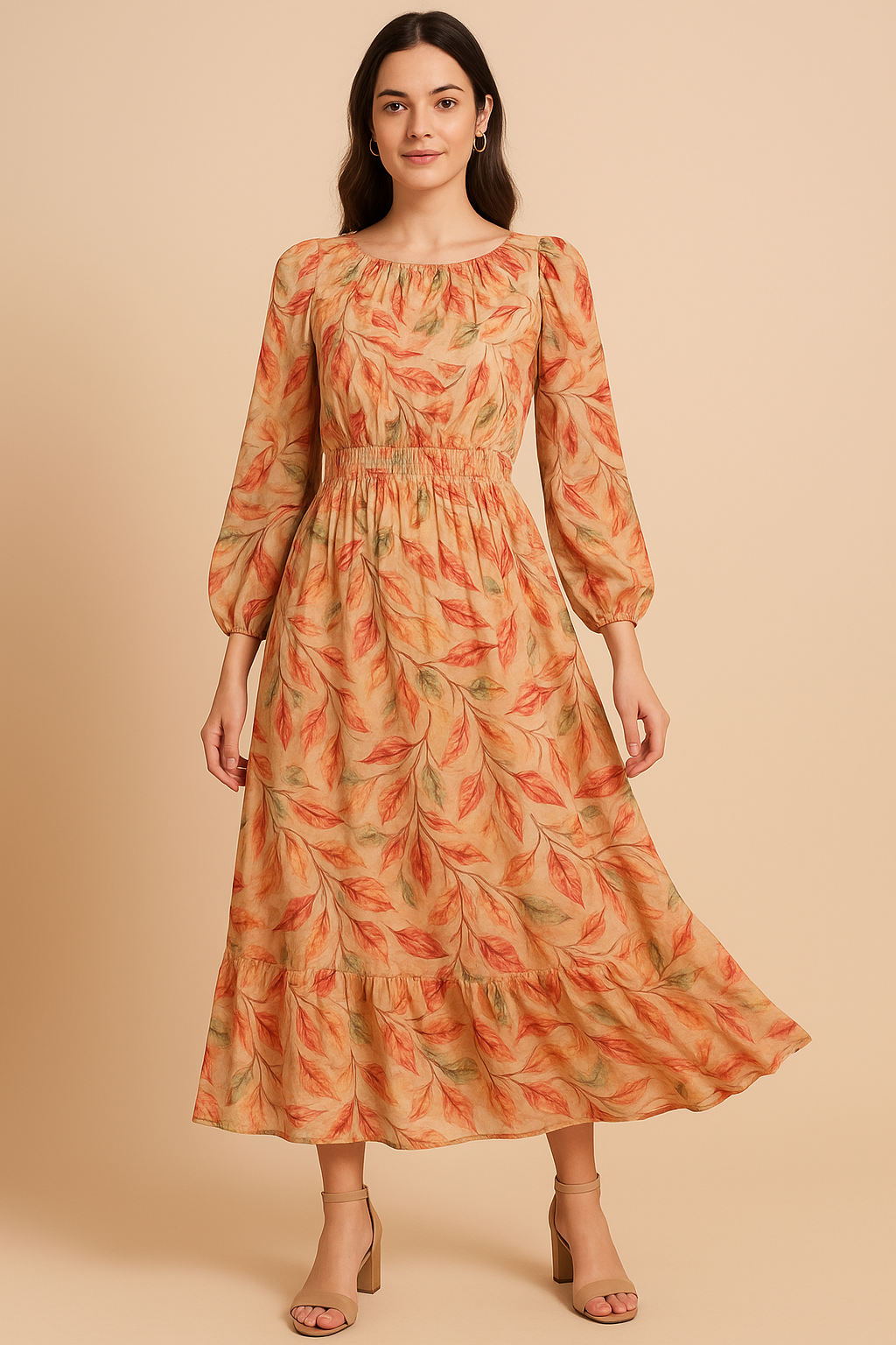 Beautiful Watercolour Gradient Autumnal Leaves Digital Printed Fabric - Pure Georgette