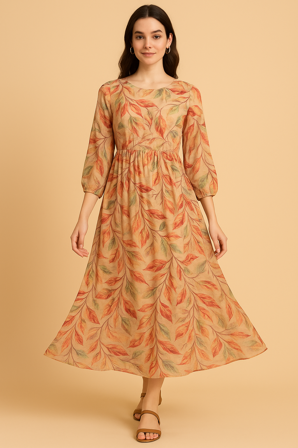 Beautiful Watercolour Gradient Autumnal Leaves Digital Printed Fabric - Pure Georgette