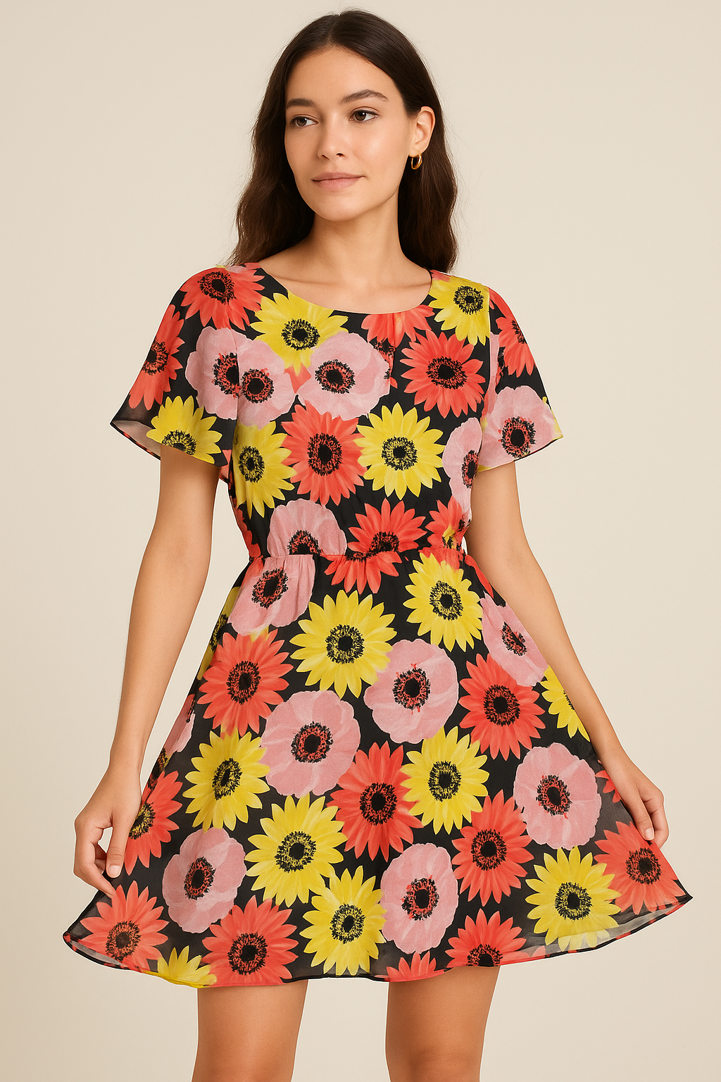 Watercolour Sunflower Digital Printed Fabric - Pure Georgette