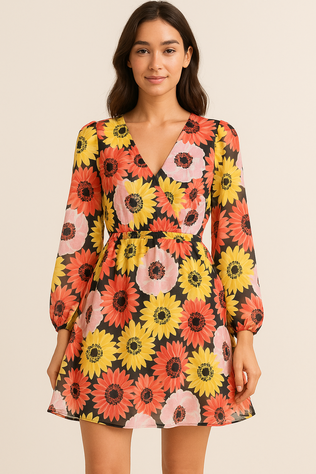 Watercolour Sunflower Digital Printed Fabric - Pure Georgette