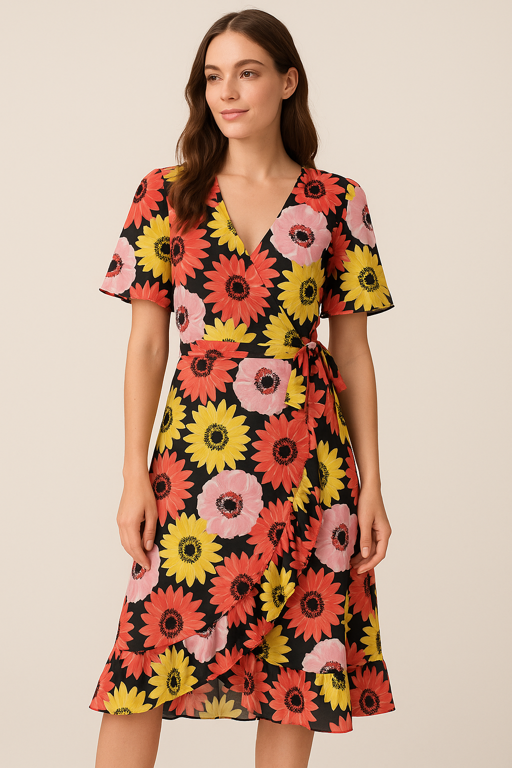 Watercolour Sunflower Digital Printed Fabric - Pure Georgette