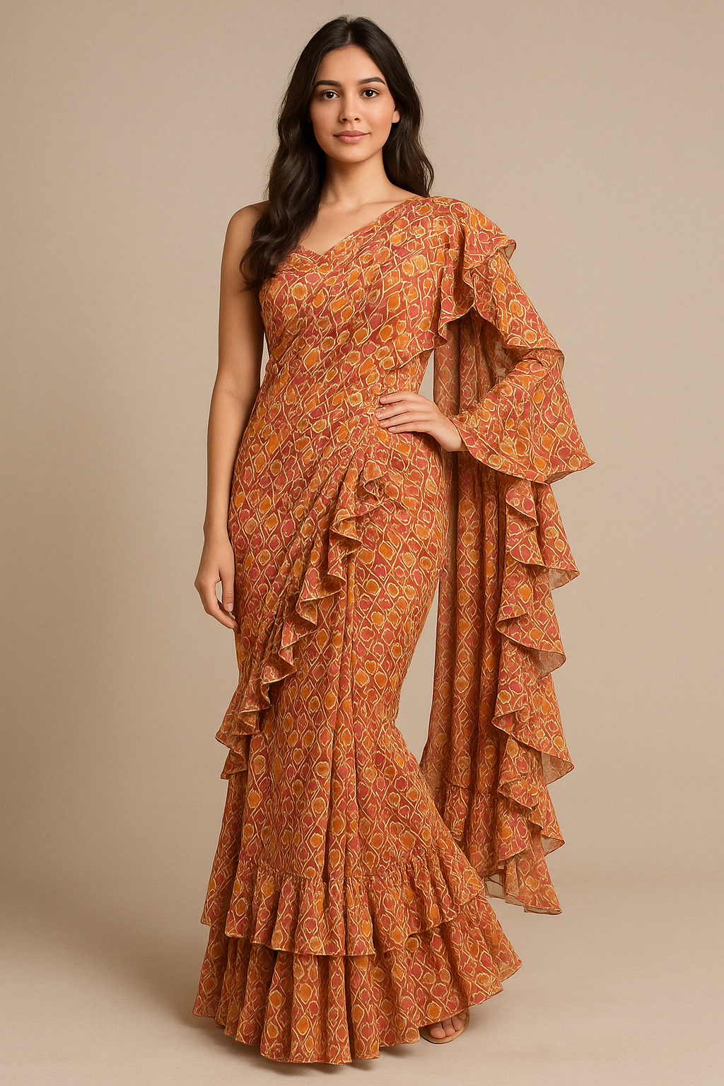 Little Three Colour Allamanda Flower Digital Printed Fabric - Pure Georgette