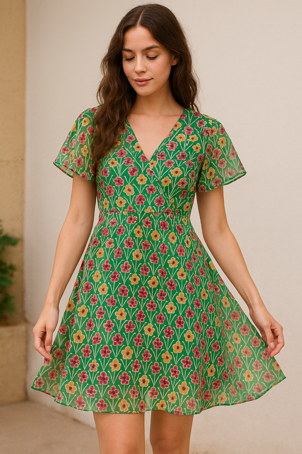 Multicolour Allmandar Flower Ogee Art Digital Printed Fabric - Pure Georgette