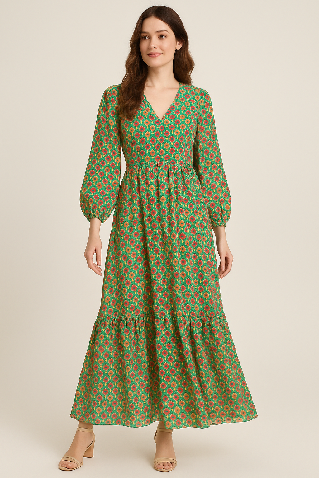 Multicolour Allmandar Flower Ogee Art Digital Printed Fabric - Pure Georgette