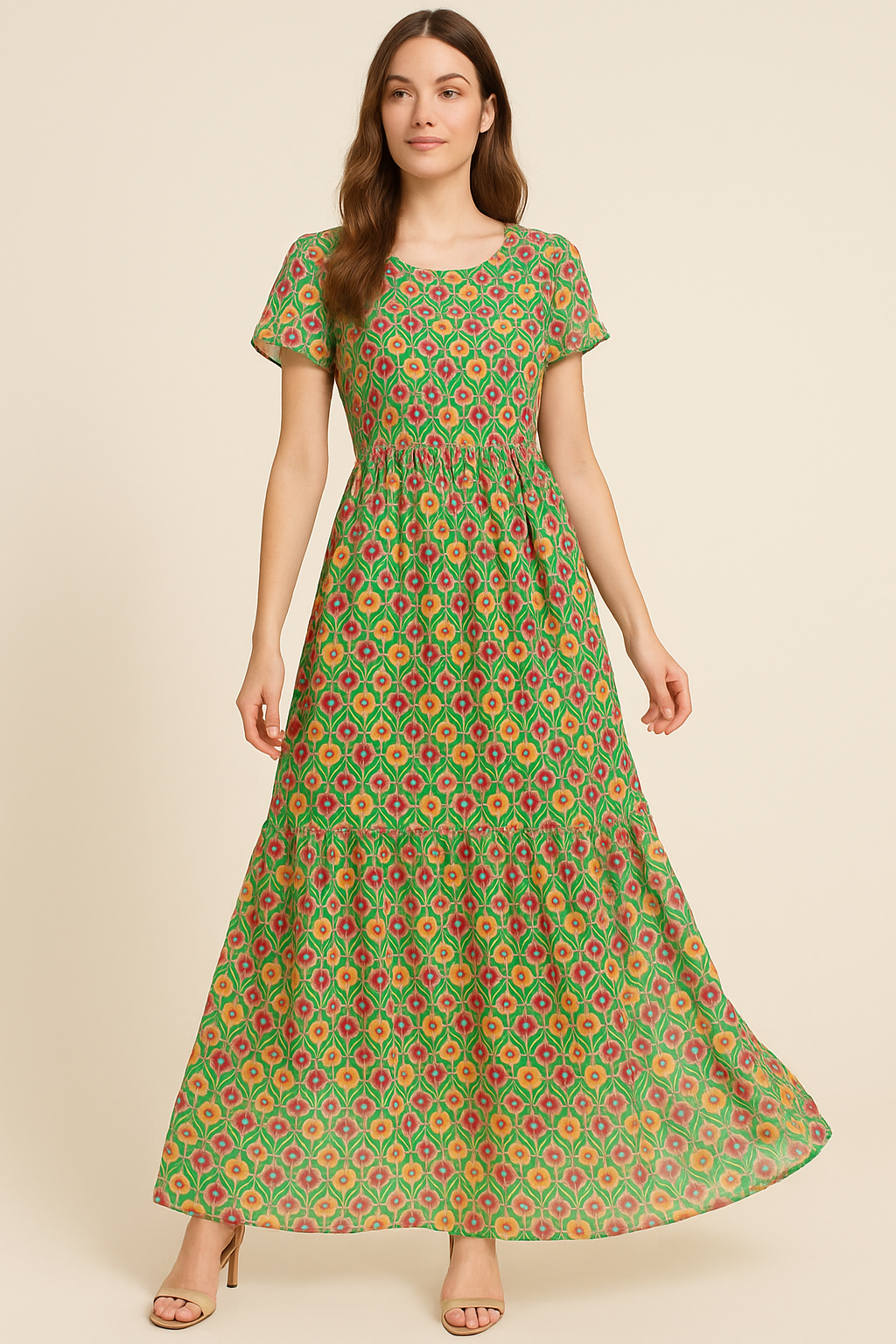 Multicolour Allmandar Flower Ogee Art Digital Printed Fabric - Pure Georgette