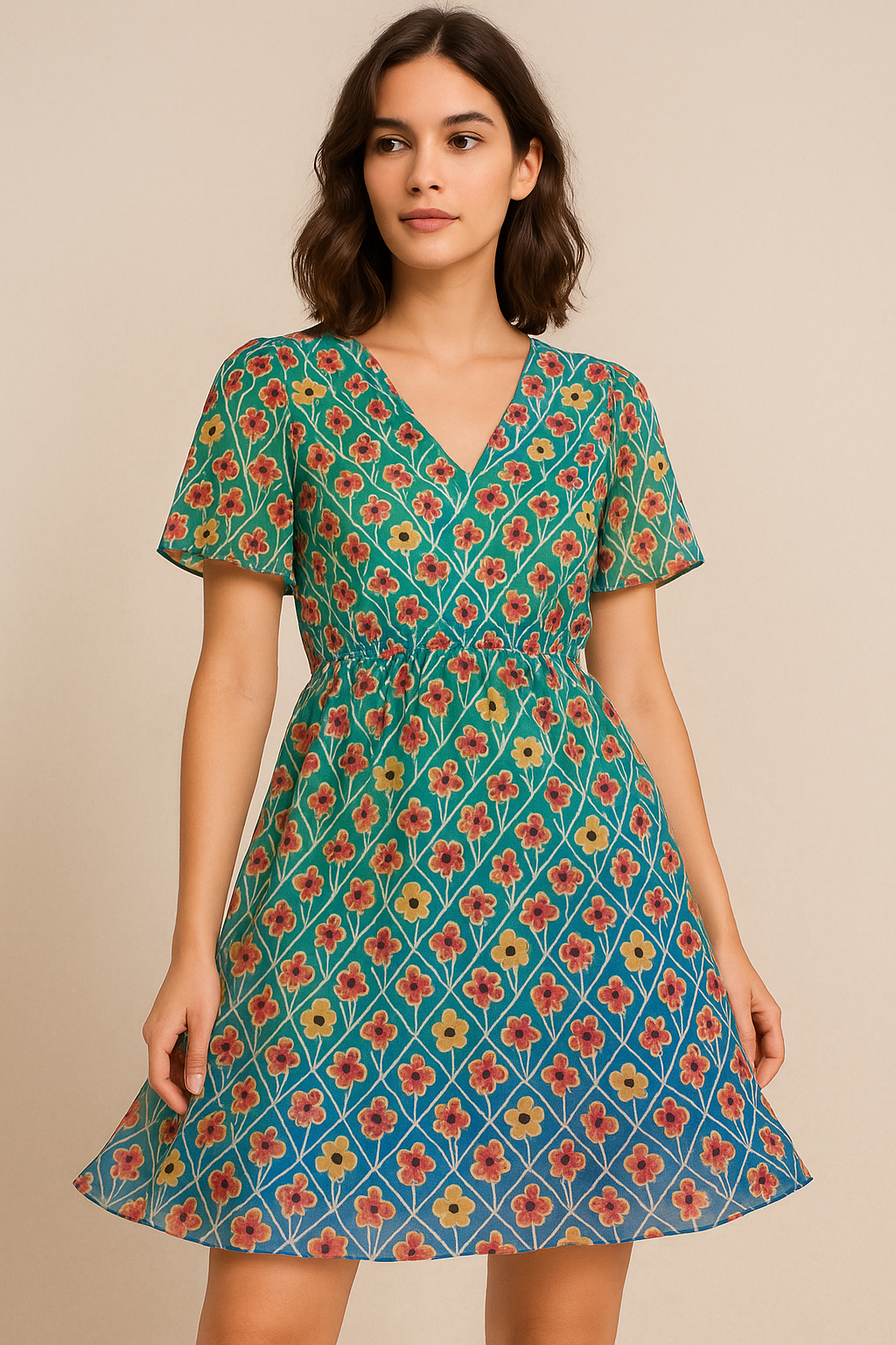 Tiny Decorative Allamanda Multicolour Digital Printed Fabric - Pure Georgette