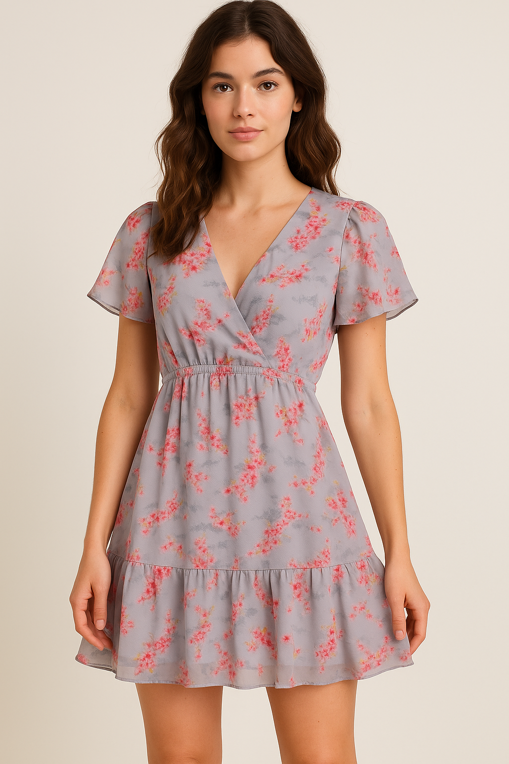 Tiny Pink Violet Floral Flower Digital Printed Fabric - Pure Georgette