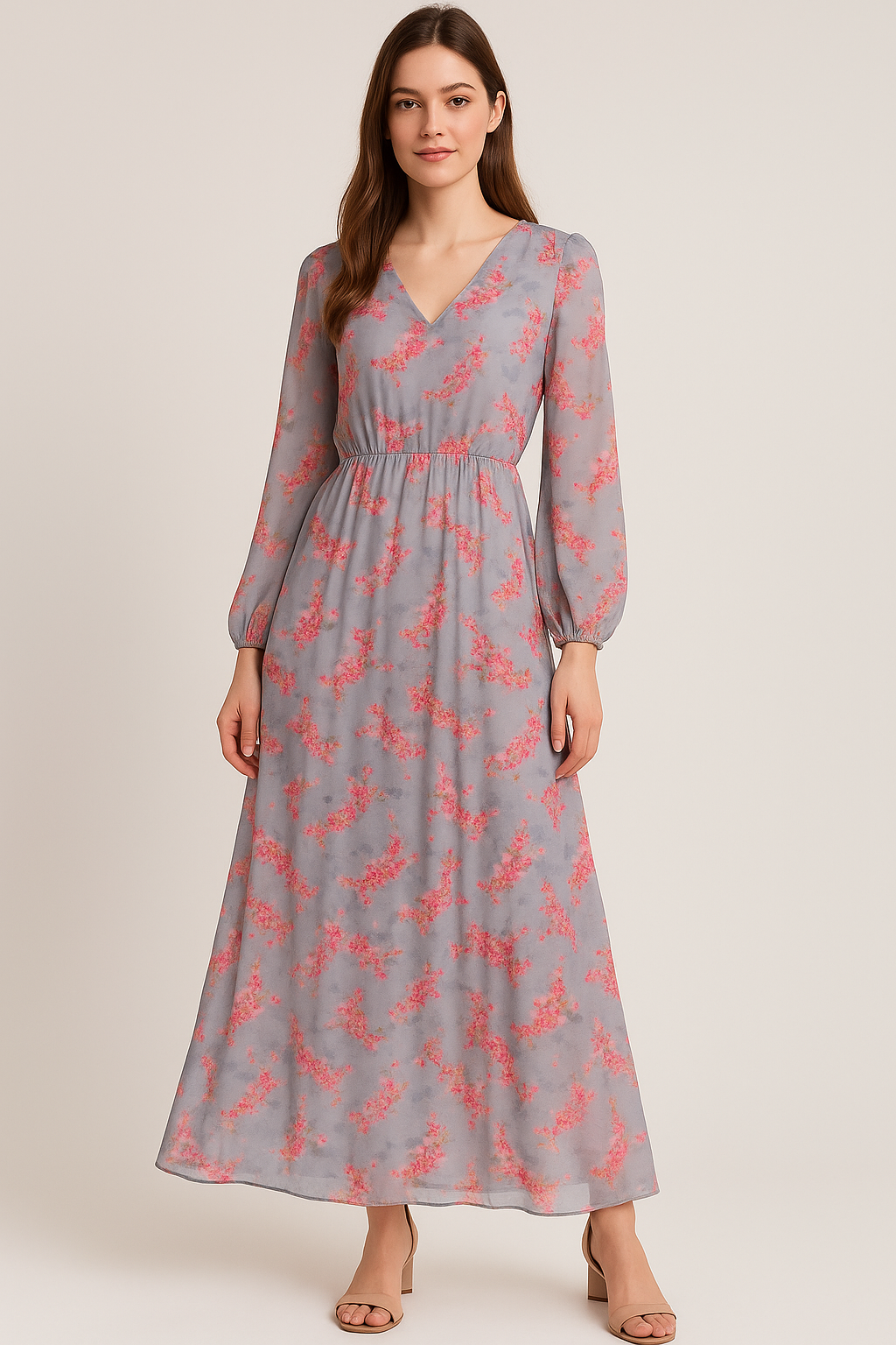 Tiny Pink Violet Floral Flower Digital Printed Fabric - Pure Georgette